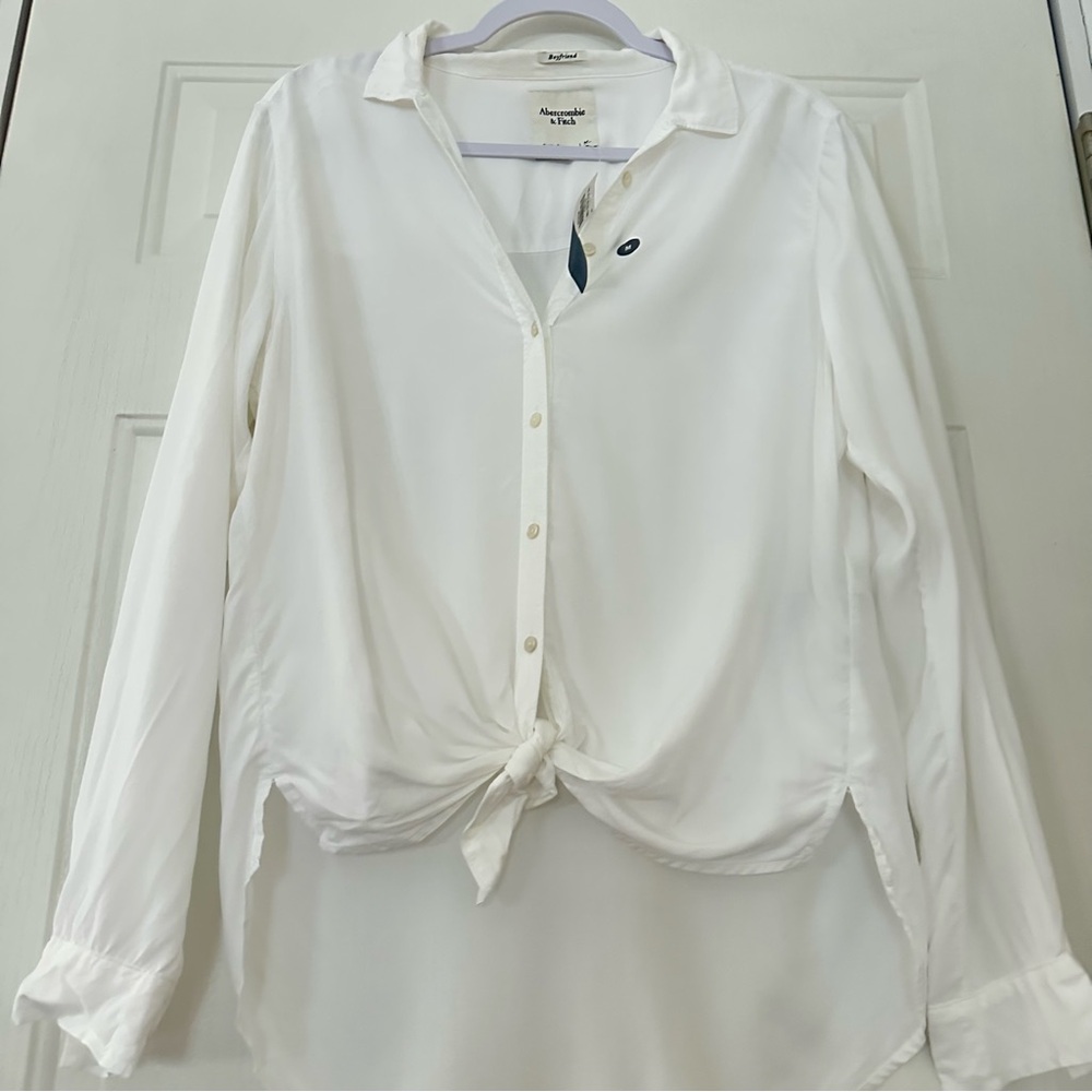 Abercrombie & Fitch Boyfriend Long-Sleeve Tie-Front Shirt